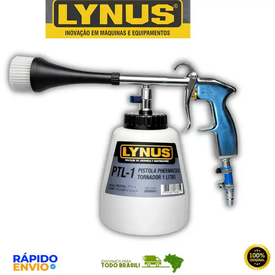 Pistola Tornador Pneumática 1L Para Limpeza Lynus Limpeza Profunda Carpetes Bancos Tetos Premium