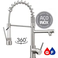 Torneira Cozinha Gourmet Inox Escovado Monocomando Com Spray Extensor Luxo Quente Fria Luxo 360