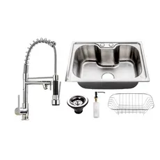 Cuba Pia Cozinha Gourmet Aço Inox 304 50x40 Com Acessórios e Torneira Gourmet Monocomando Cromada Luxo com Spray