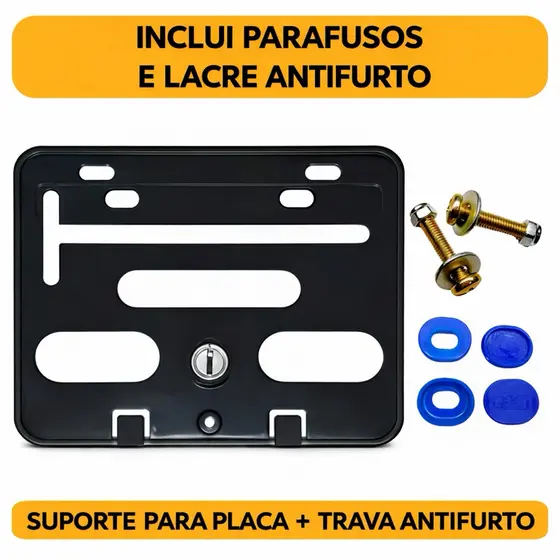 Suporte Protetor De Placa Moto Modelo Novo Plástico C/parafusos + Lacre