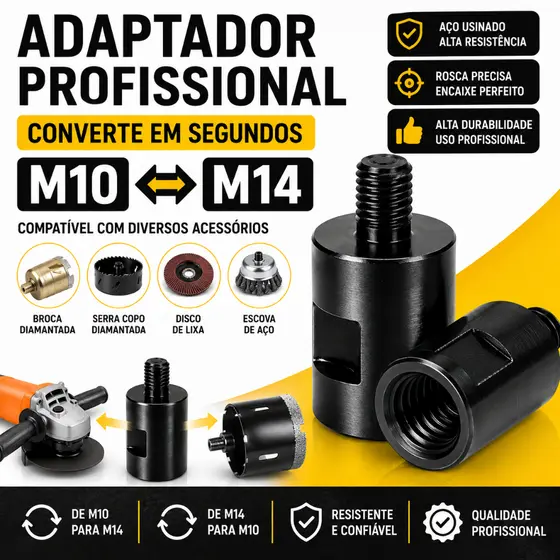 Adaptador De Eixo De Rosca M14-m10 e M14-M14 e M14-M12 e M14-5/8 Lixadeira Esmerilhadeira Politriz