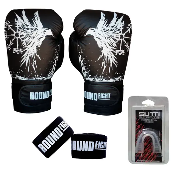 Kit Treino Boxe Kickboxing Luva Bandagem Bucal Huginn