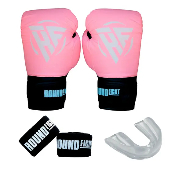 Kit Boxe Treino Kickboxing Luva Bandagem Bucal Round Fight