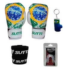 Kit - Luva Boxe Muay Thai Kickboxing Brasil Bandagem Bucal