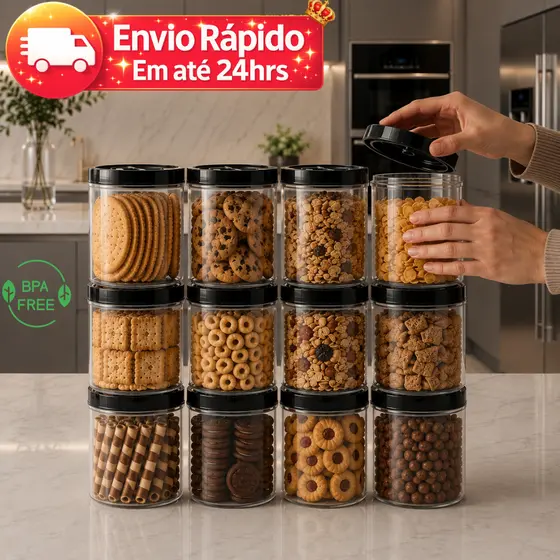 Jogo 9,6,3 Potes Redondo 1 Litro Transparente Tampa Rosca Pote Mantimento BPA FREE Cereais Biscoito