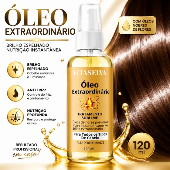 Óleo Capilar Extraordinário  120 ml Finalizador Anti Frizz Brilho Espelhado Proteção Térmica Nutrição Vita Selva
