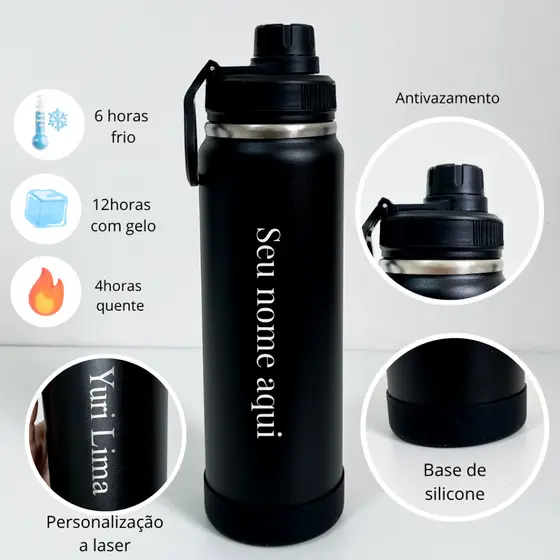 Garrafa Térmica Personalizada 800ML Inox Parede Dupla - Ideal para Academia Trabalho Viagens Presentes