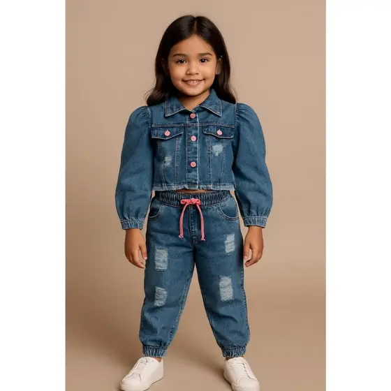 Conjunto Jeans Infantil Feminino Jaqueta + Calça Jogger TAM 2 ao 12 Anos Roupa Menina Moda Infantil