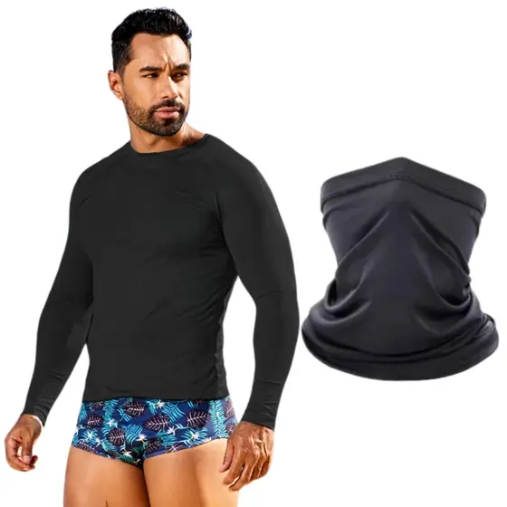 Camisa Masculina Blusa Térmica Manga Longa Proteção Uv + Bandana Balaclava Proteção Rosto e pescoço