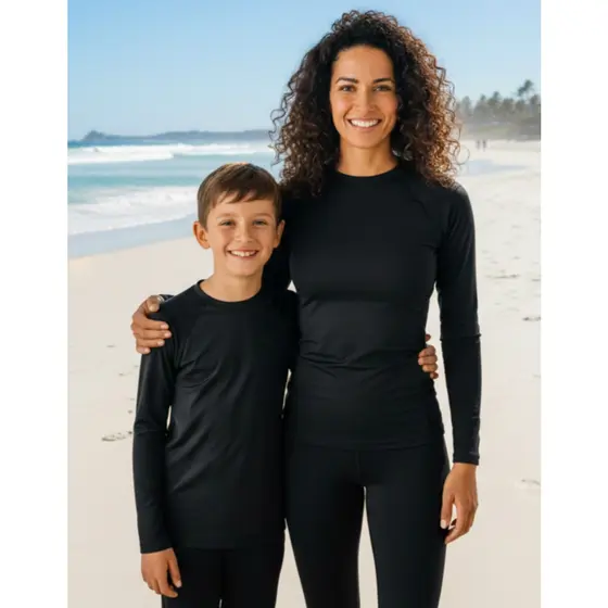 Kit Térmico Camisa Adulta Infantil Manga Longa Malha Fria Conjunto Moda Praia Camisa Infantil Adulto Mãe Filho(a)