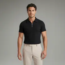 Camiseta Polo Ziper Camisa Manga Curta Malha Canelada Masculina Polo Italiana