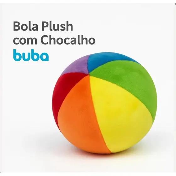 Bola de Pelúcia Colorida com Chocalho, Sensorial e Colorida para Bebês - Buba