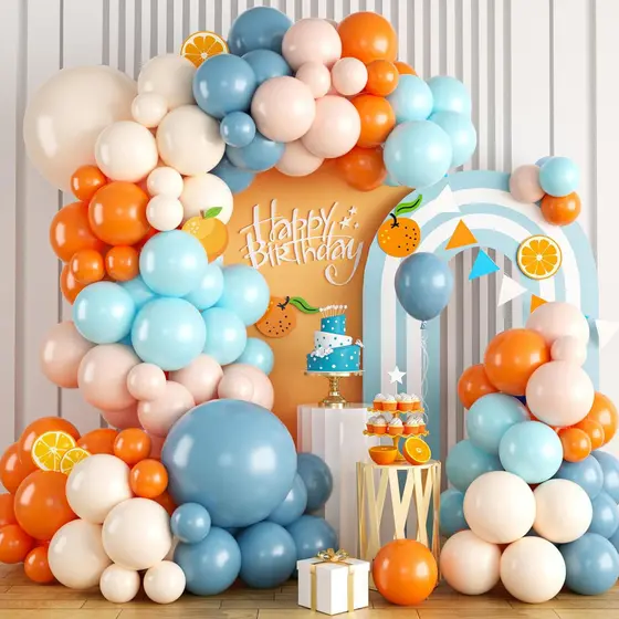 Kit 125 Balões Branco E Azul Bexiga Laranja Metalizado Tons Pasteis Decoração P/Festa Aniversário