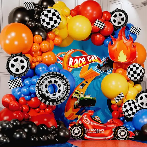 Kit 130 Balões Coloridos Decoração Tema Carros Bexigas Para Festa Arco Desconstruído + Fita