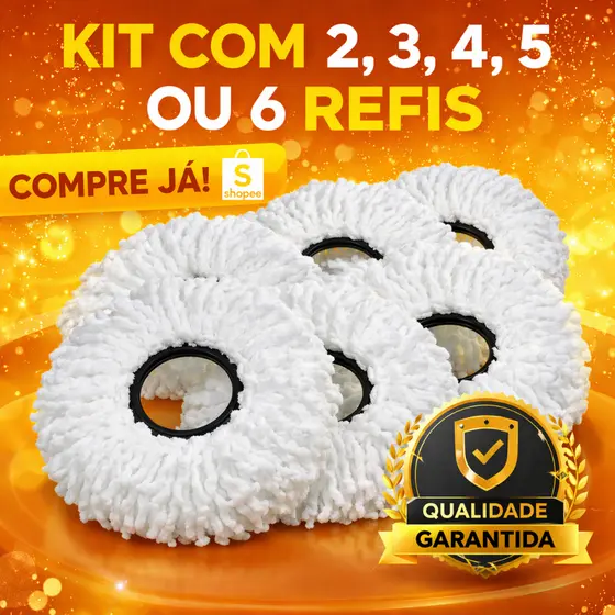 Refil Mop Giratório 360 Esfregão Kit Lavável Microfibra Alta Absorção Diâmetro 16cm