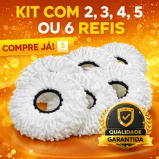 Refil Mop Giratório 360 Esfregão Kit Lavável Microfibra Alta Absorção Diâmetro 16cm