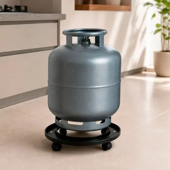 Suporte Botijão De Gás Com Rodinha Preto Vasos De Plantas Plástico Reforçado Premium