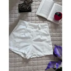 Short alfaiataria simples feminina com bolsa, de ziper por lado, sem o cinto