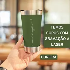 Copo Térmico e Tampa com Abridor 473ml - Personalizado com Gravação a Laser com Letra Cursiva (Letra de Mão)