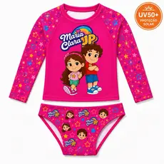 Conjunto Praia Infantil Menina Maria Clara e JP UV50+ Camiseta Manga Longa + Calcinha 6 meses a 10 Anos