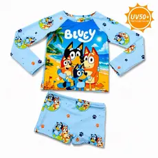 Bluey Conjunto Infantil Praia UV50+ Manga Longa Menino Camisa + Sunga