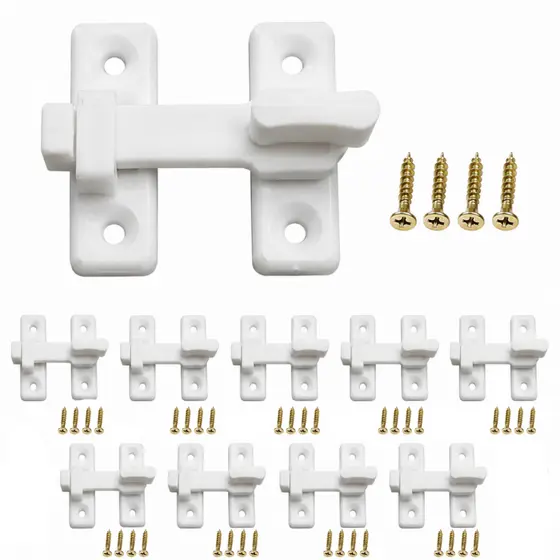 Kit 10 Fecho Plástico Para Porta Sanfonada Com Parafusos Branco