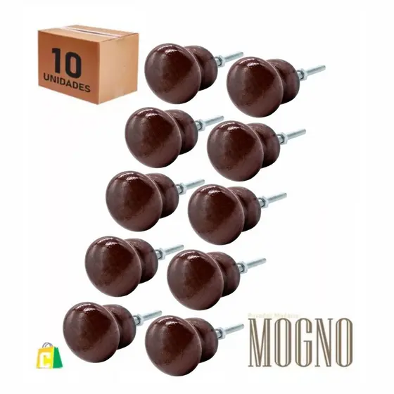 Puxador De Madeira Redondo Gaveta Porta Kit 10 Pçs Mogno.