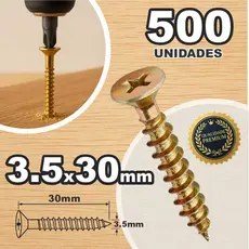 Caixa Parafuso 3,5 X 30 Chipboard 500 Unidades Para Madeira Cabeça Chata Philips Madeira MDF Moveis