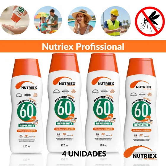 Protetor Solar FPS60 Nutriex  Com Repelente Kit 4 Unidades 120ml Uso Diário