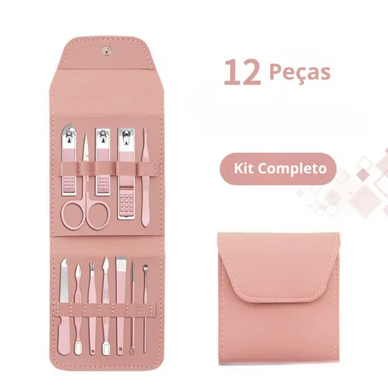 Kit Profissional Cortador De Unha Manicure Portatil Estojo Pinca Tesoura 12 Peças