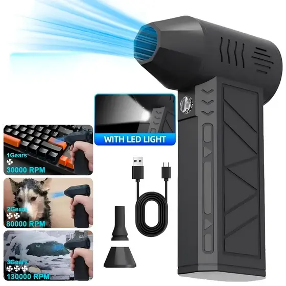 Soprador Turbo à Jato Portátil 130000 RPM – Motor Brushless, Sem Fio e Super Potente