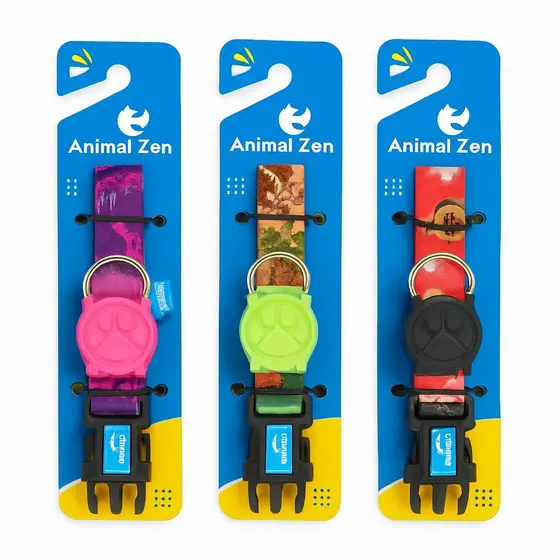 Coleira Pet Animal Zen Estampada Ajustável P e M com Fecho Seguro para Cães