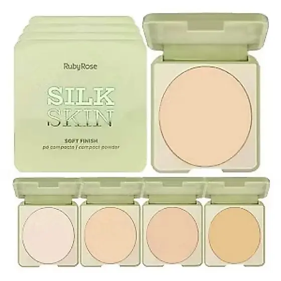Pó Compacto Ruby Rose Silk Skin Soft Finish Efeito Aveludado