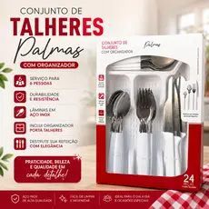 Jogo De Talheres Inox Com 24 Peças + Suporte Gaveteiro