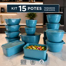 KIT 15 Potes de Plástico de Cozinha Armazenagem de Alimentos ou Opção com 8 potes