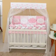 Kit Mini Berço com 12 peças + Saia de Berço Bebê Menina Chuvinha de Amor