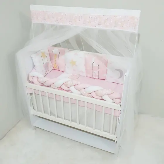 Kit Mini Berço com 12 peças + Saia de Berço Bebê Menina Amigas Balanço