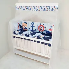 Kit Mini Berço Almofadinhas 12 Peças + Saia Bebê Marinheiro