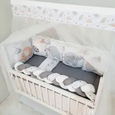 Kit Mini Berço com 12 peças + Saia de Berço Bebê Menino Elefante Cinza