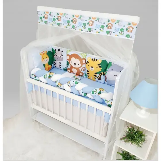 Kit Mini Berço com 12 peças + Saia de Berço Bebê Menino Safari