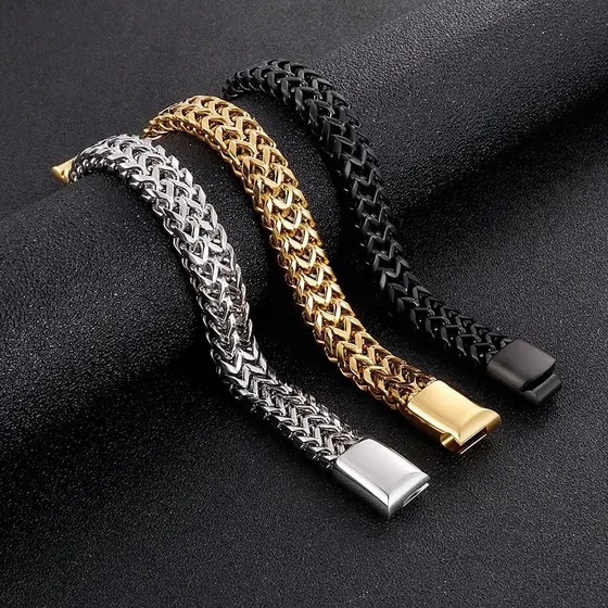 Novo 8mm Pulseira masculina aço inoxidável Pulseira de feminino de hip hop party jóias de pedra
