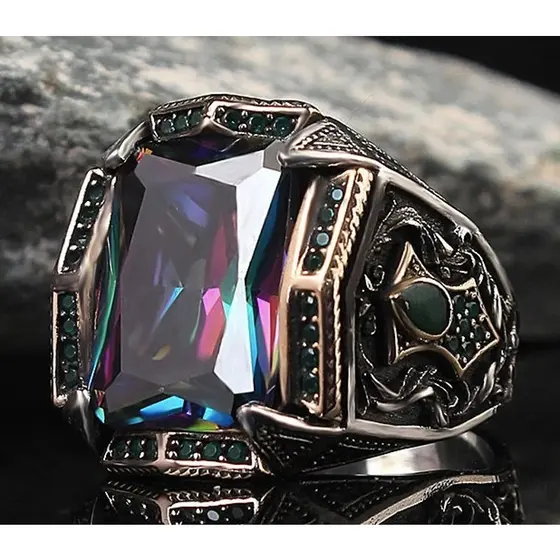 Novo Anel De Liga Punk Ruby Vintage Para Homens