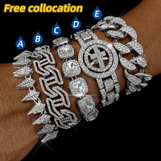 Nova Pulseira Cravejada Pulseira Hip Hop Cubana Moda Jóias Pulseira Ice