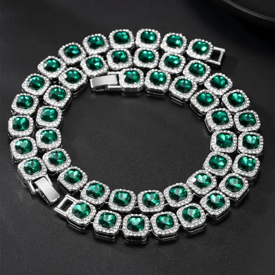 Nova 12,6mm Corrente Cravejada Pulseira De Açúcar De Rocha De Vidro Quadrado Colar Cubano De hip-hop Jóias Ice Cravejado