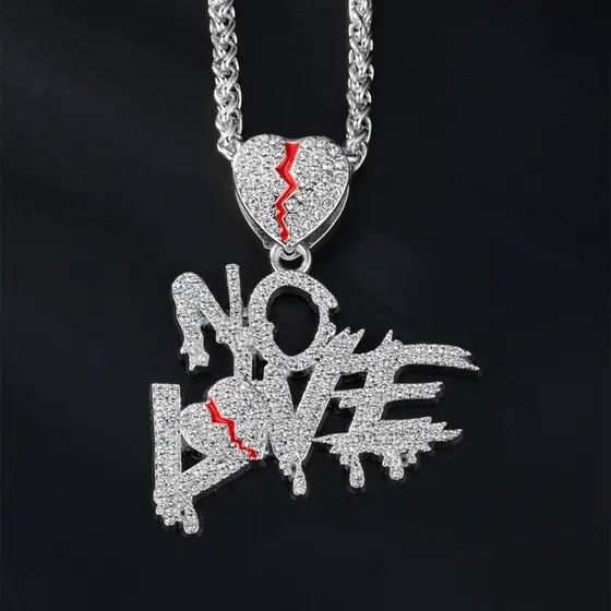 Novo Corrente Cravejada CordãO Cravejado Pingente De Carta De Quebra-CoraçõEs Liga De Diamante Completo Colar Hip Hop