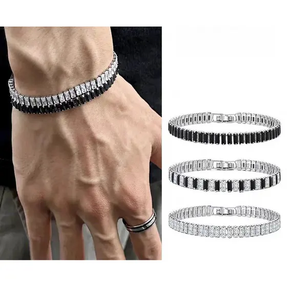 Novo Pulseira De ZircãO De AçO De TitâNio Masculino Europeu E Americano Hip Hop AçO InoxidáVel Masculino E Feminino Puls
