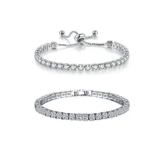 Novo Pulseira De ZircãO De 4mm Elegante Puxa O Conjunto De CombinaçãO De Pulseira De Comprimento AjustáVel Corrente