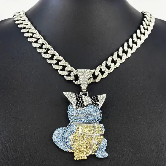 Novo Corrente Cravejada Cartoon 3D Jenny Turtle Hip Hop Full Diamond Cuban Colar Jóias para Homens & Mulheres Acessórios