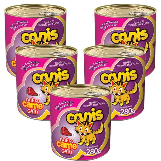Kit Patê Para Gato Canis Sabor Carne 280g 5un
