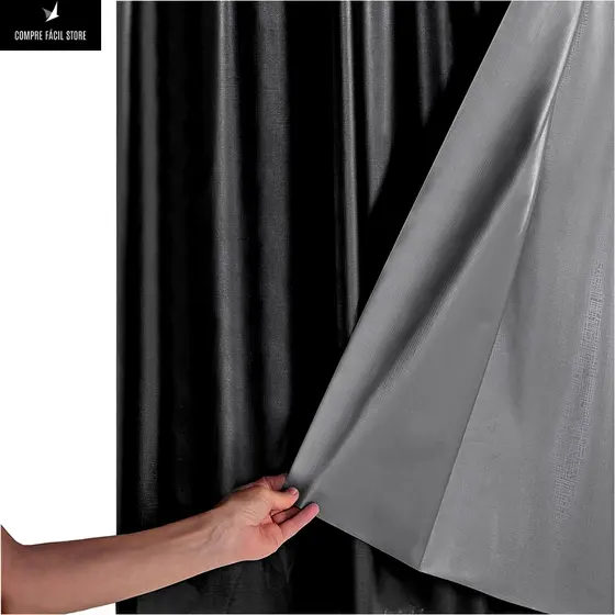Cortina Blackout Preto Cinza Cortina Blackout 280x220cm P/ Trilho 100% PVC Corta Luz Quarto Sala Escritório
